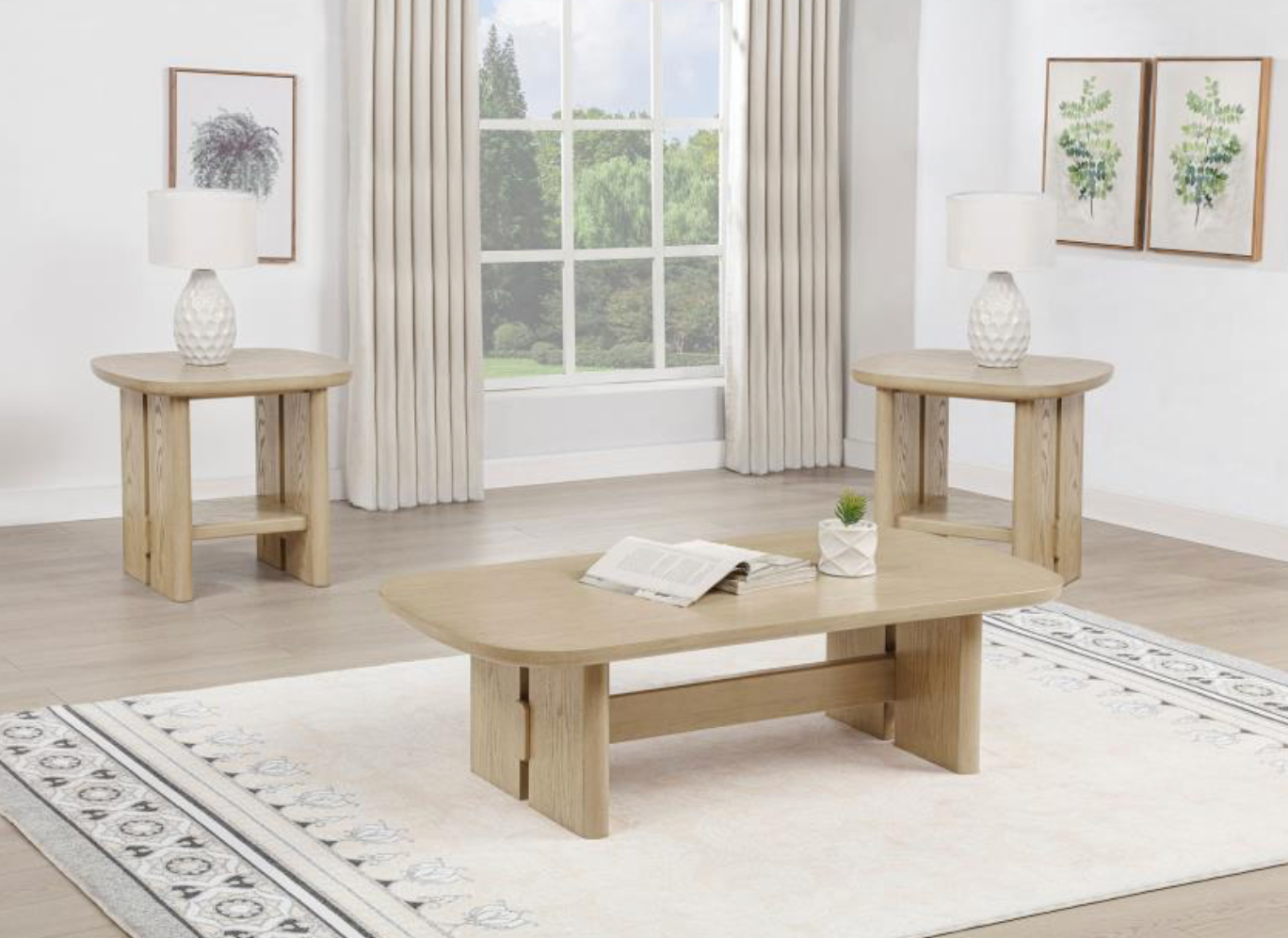 Kailani 3-piece Coastal Coffee and End Table Set Beige Oak