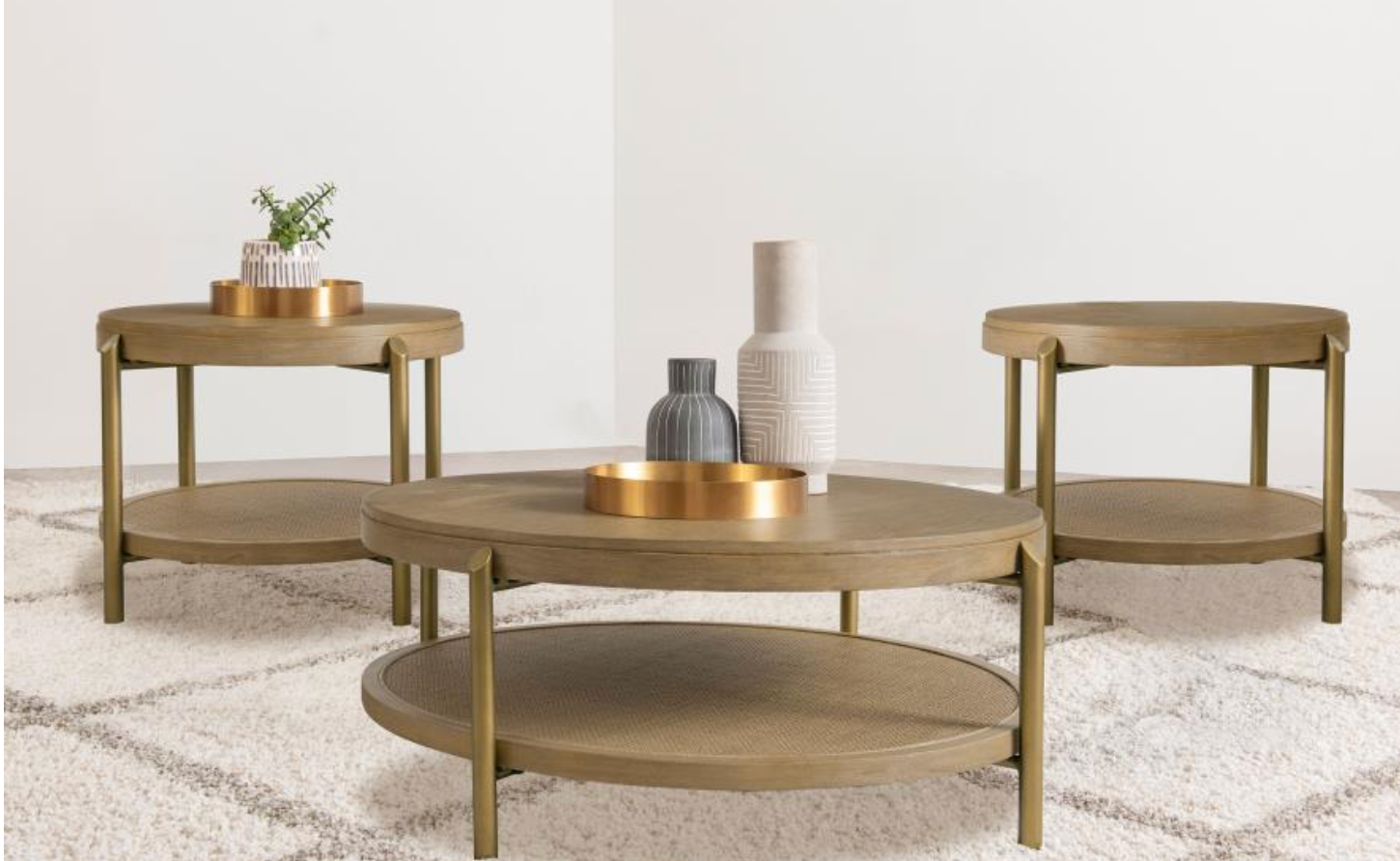 Arini 3-piece Round Coffee and End Table Set Sand Wash