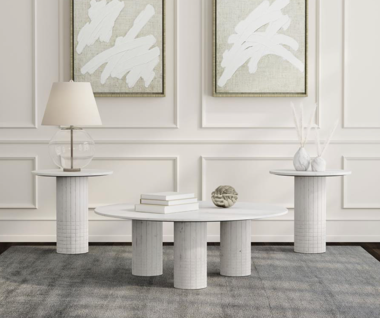 Astoria 3-piece Marble Coffee and End Table Set White