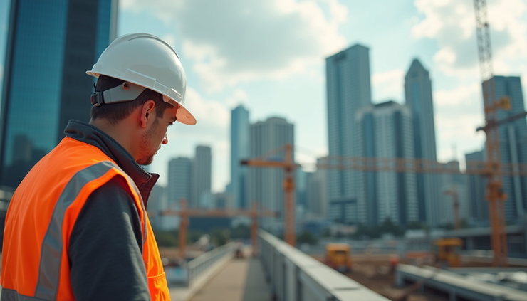 Eye-level view of a safety advisor inspecting a construction site in Brisbane