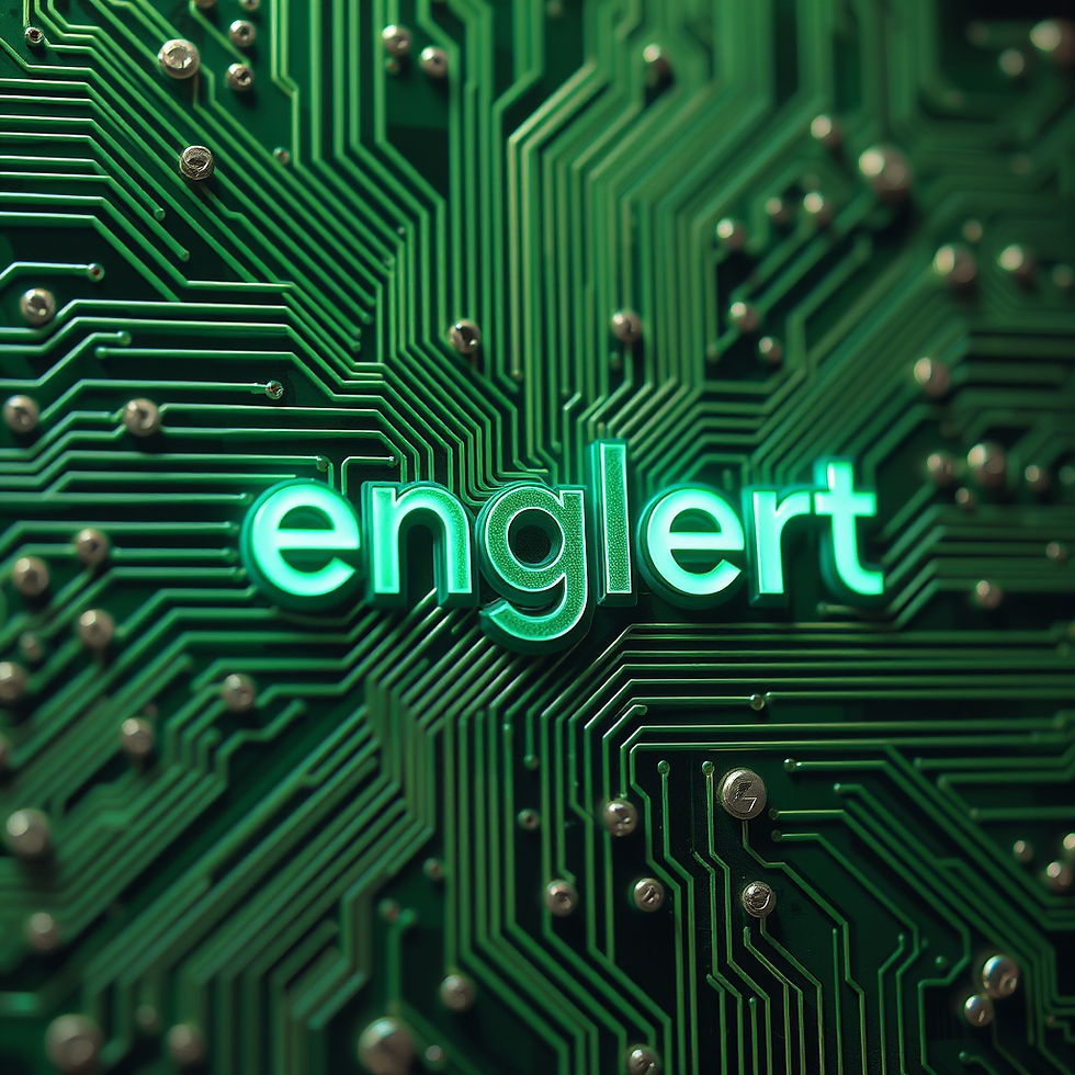 create an image of green circuit board that says _englert_ on it in the same color as the