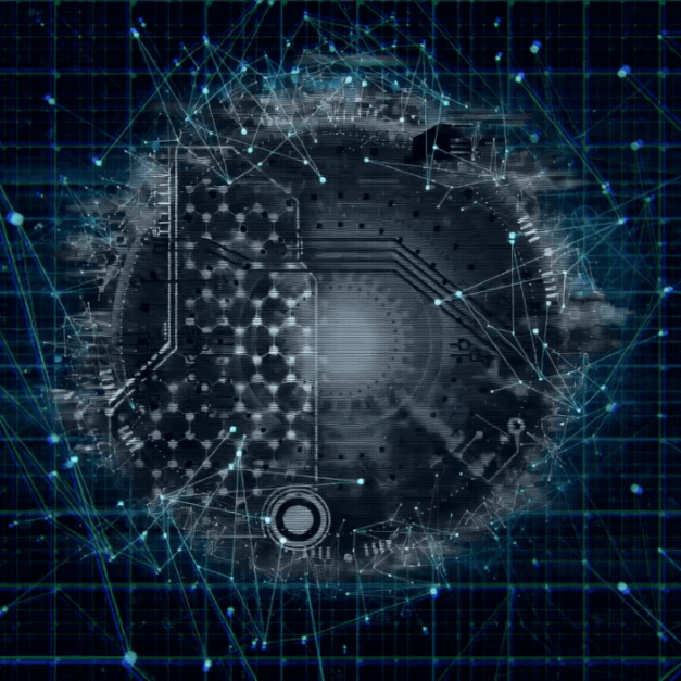 rotating, glowing globe element