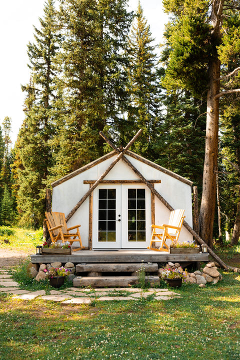 Cabin accommodation surrounded by forest in Yellowstone