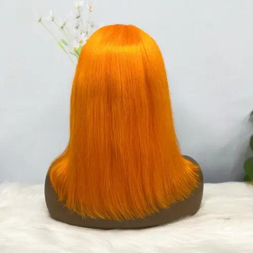 Thumbnail: 13*4 BoB Wig Straight Wigs Color Orange 200% Density