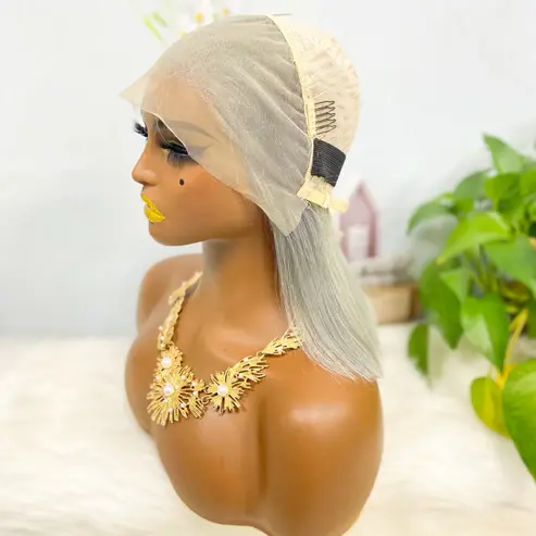 Thumbnail: 13*4 BoB Wig Straight Wigs Color Grey 200% Density