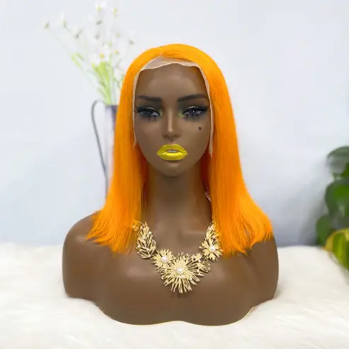 Thumbnail: 13*4 BoB Wig Straight Wigs Color Orange 200% Density