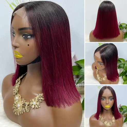 Thumbnail: Super Double Drawn 2*6 Lace Bob Wig Human Hair Lace Wig Color M4/27# Straight