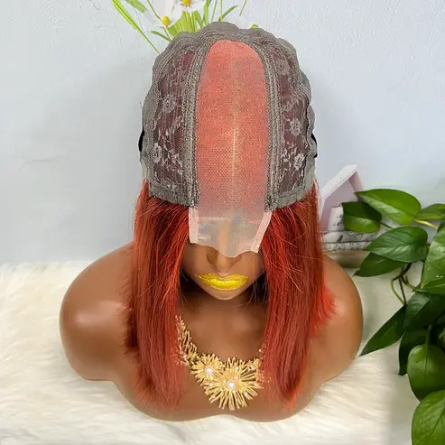 Thumbnail: Super Double Drawn 2*6 Lace Bob Wig Human Hair Lace Wig Color 350# Straight