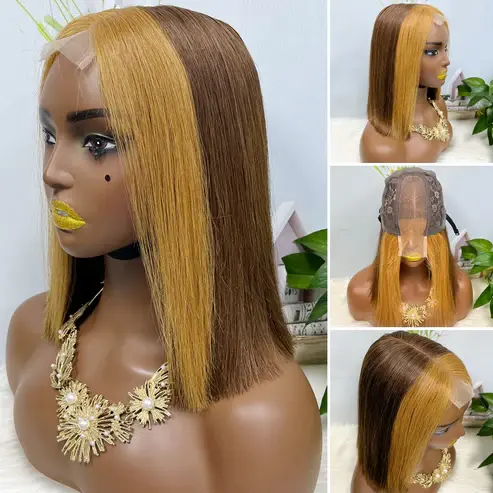 Thumbnail: Super Double Drawn 2*6 Lace Bob Wig Human Hair Lace Wig Color 613# Straight