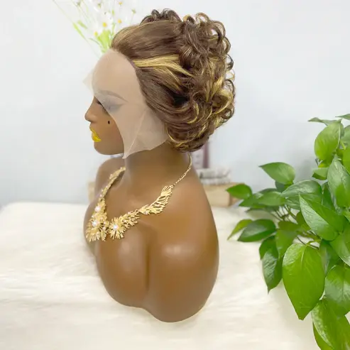 Thumbnail: SX255 13*1 Lace Wig Curly Wave Monroe Natural Human Hair Color P4/27#