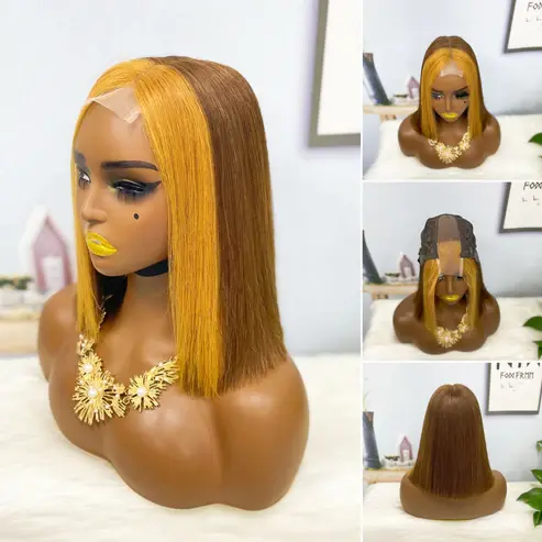 Thumbnail: Super Double Drawn 2*6 Lace Bob Wig Human Hair Lace Wig Color 99J Straight
