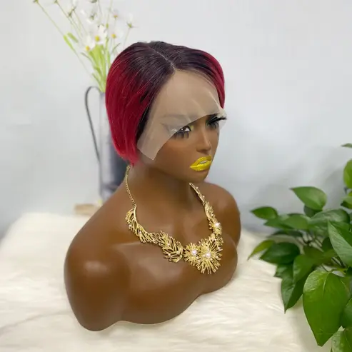 Thumbnail: T Lace Wig SX01 Human Hair Wig Natural Hair Wig Color T1B/BUG