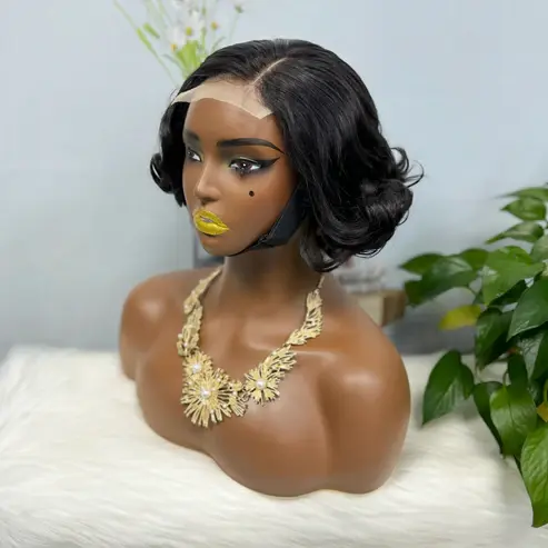 Thumbnail: DD 4*4 Lace Wig Egg Curl Human Hair Wig Color NC 250% Density