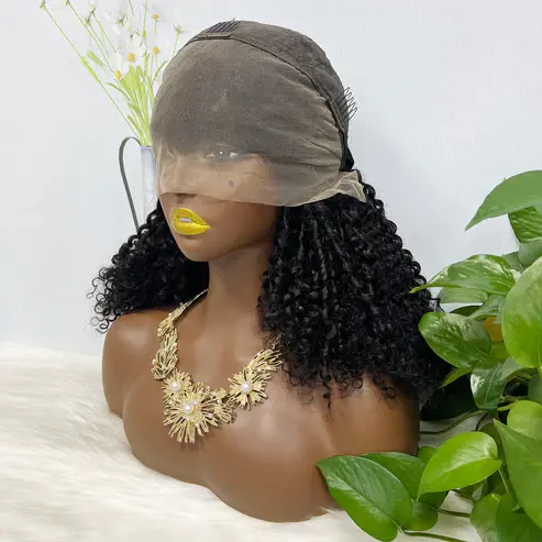 Thumbnail: Double Drawn 13x4 Glueless Wig Pixie Curl Natural Human Hair Lace Wigs Natural C