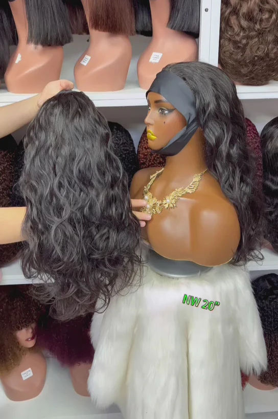Thumbnail: Headbands Wig Kinky Straight Human Hair Wigs Natural Color 12"-32"