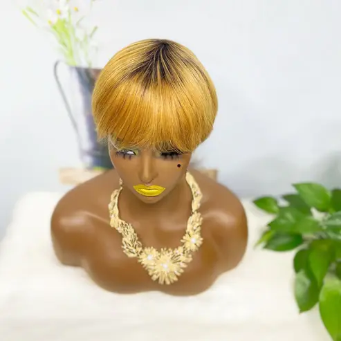 Thumbnail: Machine Human Hair Wig Straight Natural Hair Wig 074 Color T1B/30#