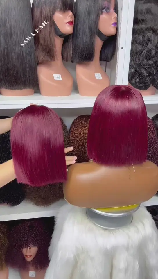 Thumbnail: Super Double Drawn 5x5 Glueless Bob Wig Human Hair Lace Wigs Ginger Color 33# 8"