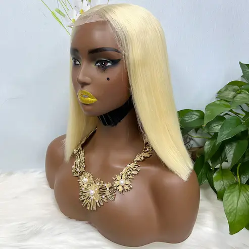 Thumbnail: Super Double Drawn 2*6 Lace Bob Wig Human Hair Lace Wig Color 613# Straight