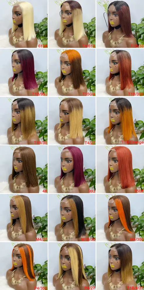 Thumbnail: Super Double Drawn 2*6 Lace Bob Wig Human Hair Lace Wig Color 99J Straight