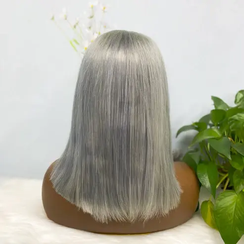 Thumbnail: 13*4 BoB Wig Straight Wigs Color Grey 200% Density