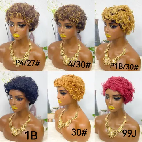 Thumbnail: Machine Human Hair Wig Natural Hair Wig 026 Color P4/30#