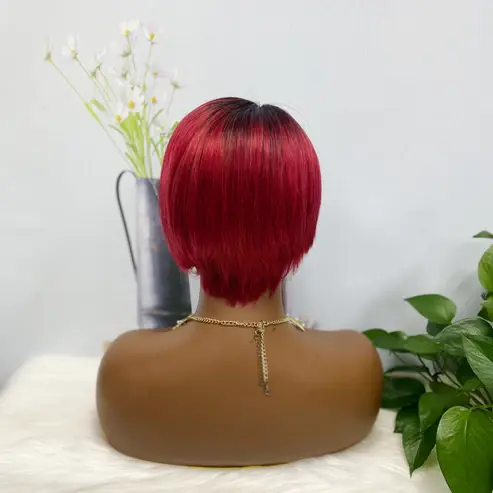 Thumbnail: T Lace Wig SX01 Human Hair Wig Natural Hair Wig Color T1B/BUG