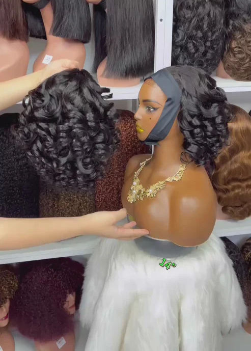 Thumbnail: Headbands Wig Kinky Straight Human Hair Wigs Natural Color 12"-32"
