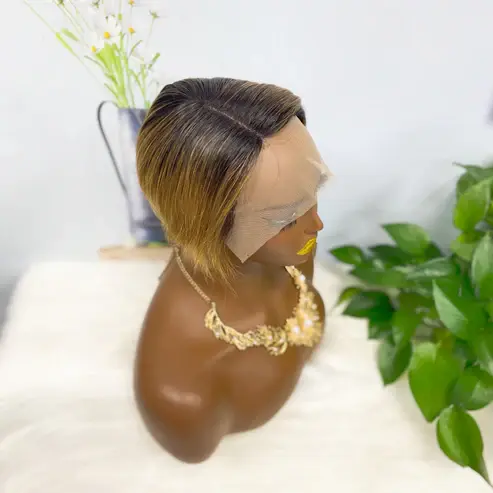 Thumbnail: T Lace Wig SX01 Human Hair Wig Natural Hair Wig Color T1B/30#