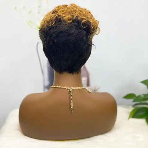 Thumbnail: Machine Human Hair Wig Natural Hair Wig 196 Color T1B/30#