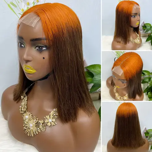 Thumbnail: Super Double Drawn 2*6 Lace Bob Wig Human Hair Lace Wig Color 99J Straight