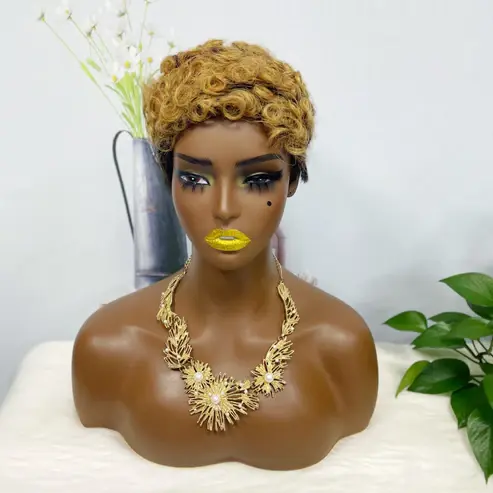 Thumbnail: Machine Human Hair Wig Natural Hair Wig 196 Color T1B/30#