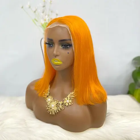 Thumbnail: 13*4 BoB Wig Straight Wigs Color Orange 200% Density