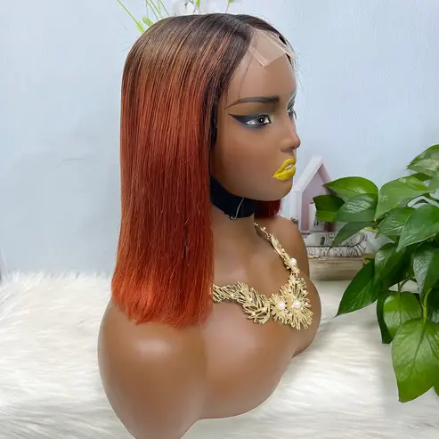 Thumbnail: Super Double Drawn 2*6 Lace Bob Wig Human Hair Lace Wig Color T1B/350# Straight