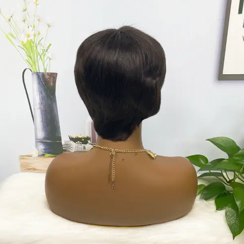 Thumbnail: Machine Human Hair Wig Straight Natural Hair Wig 6369 Color 1B