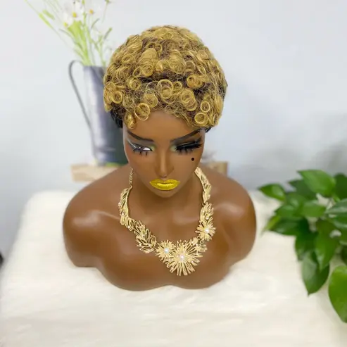 Thumbnail: Machine Human Hair Wig Natural Hair Wig 196 Color T1B/27#