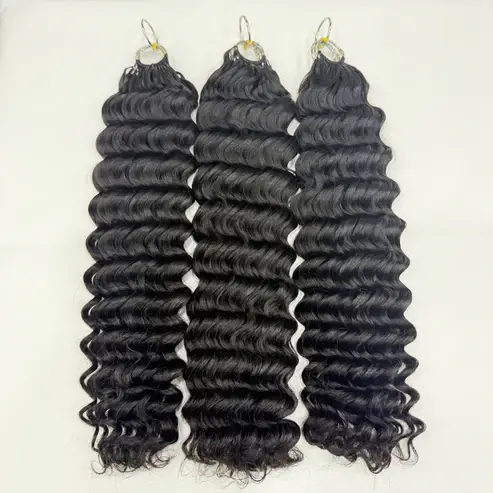 Thumbnail: Pre Looped Feather Crochet Human Hair Bulk Water Wave Natural Hair 100grams and 