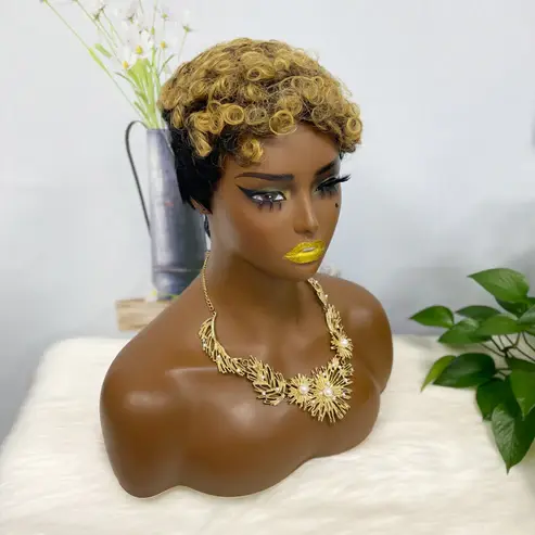 Thumbnail: Machine Human Hair Wig Natural Hair Wig 196 Color T1B/27#