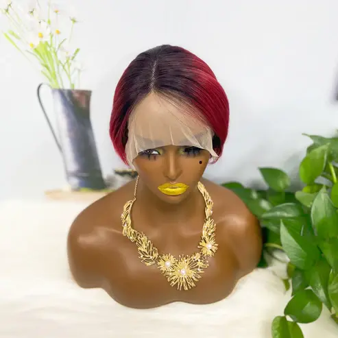 Thumbnail: T Lace Wig SX01 Human Hair Wig Natural Hair Wig Color T1B/BUG