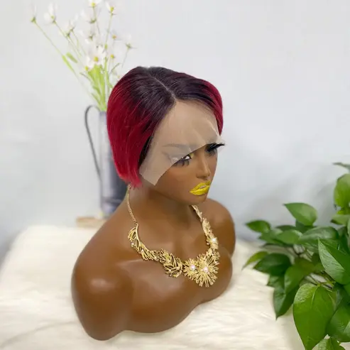 Thumbnail: T Lace Wig SX01 Human Hair Wig Natural Hair Wig Color T1B/BUG