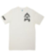 Front of off white t-shirt with a rainbow with an arrow pointing up with Hebrew that says "beriyth" which means covenant on left chest and Bless Up on right sleeve with a cross.