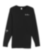 Front of black long-sleeved shirt with Paleo Hebrew on left chest that means behold hand behold nail, and Bless Up Clothiers cross logo on right sleeve.