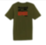 Back of army green Christian T-shirt with Hebrew writing "Shev" which means return.