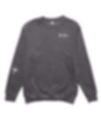 Front of charcoal gray crew with Paleo Hebrew on left chest that means behold hand behold nail, and Bless Up Clothiers cross logo on right sleeve.
