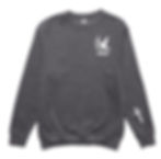 Front of charcoal gray crew with a dove holding a leaf with Bless Up underneath it on left chest, and a cross on the left sleeve.