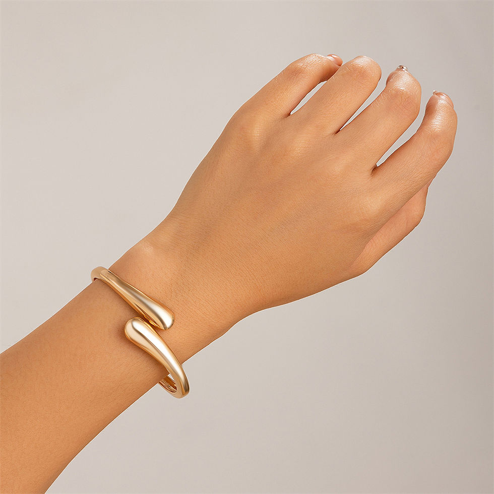 Thumbnail: Gold & Silver Chunky Waterdrop Open Wrist Bangle Women