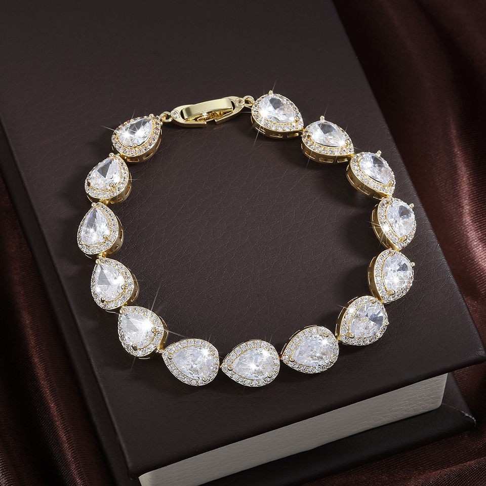 Thumbnail: ZAKOL Water Drop CZ Bracelet — Bridal Crystal Link Chain