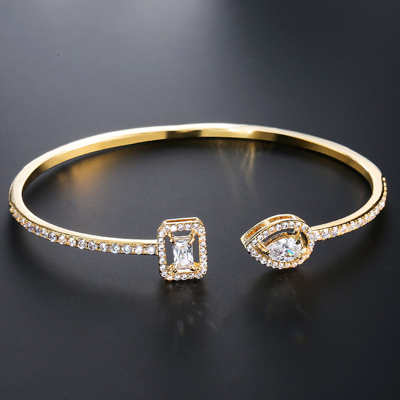 Thumbnail: Luxury Gold Geometric Cubic Zirconia Cuff Bangle Women
