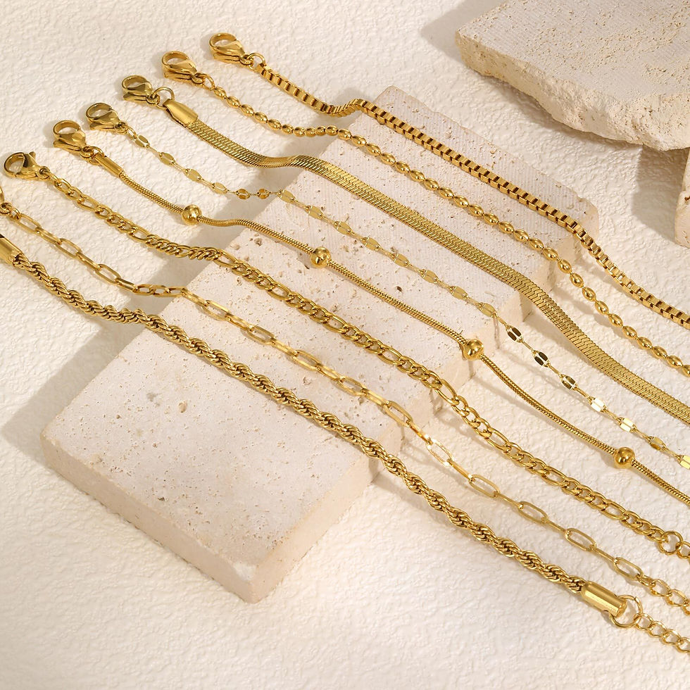 Thumbnail: Non-Tarnish Gold Herringbone Stainless Steel Bracelet