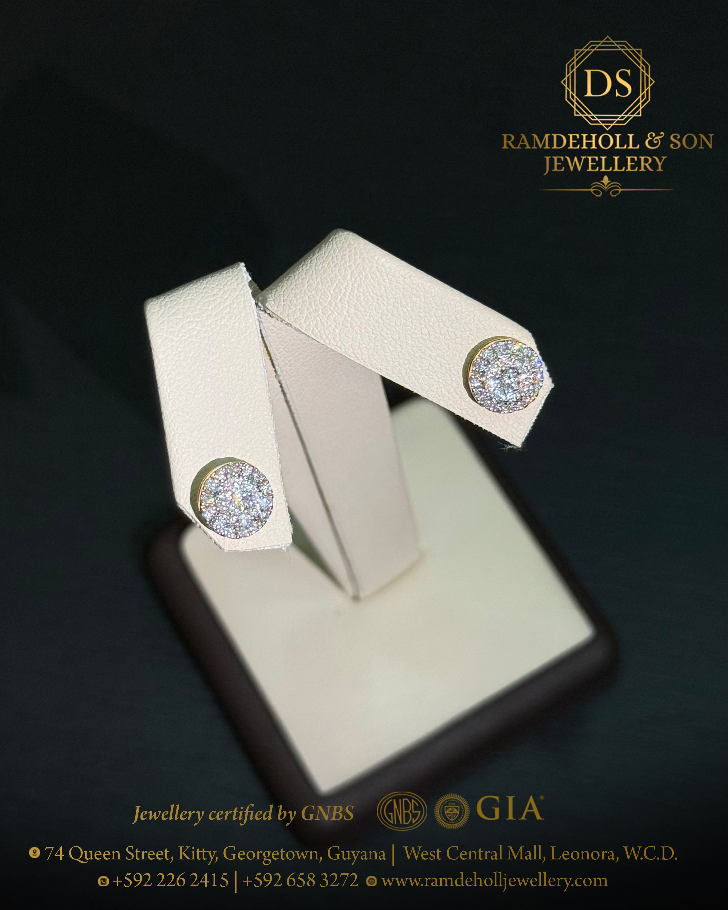 Diamond Round Cluster Studs/ 14KY/ 0.51cttw VVS1 Natural