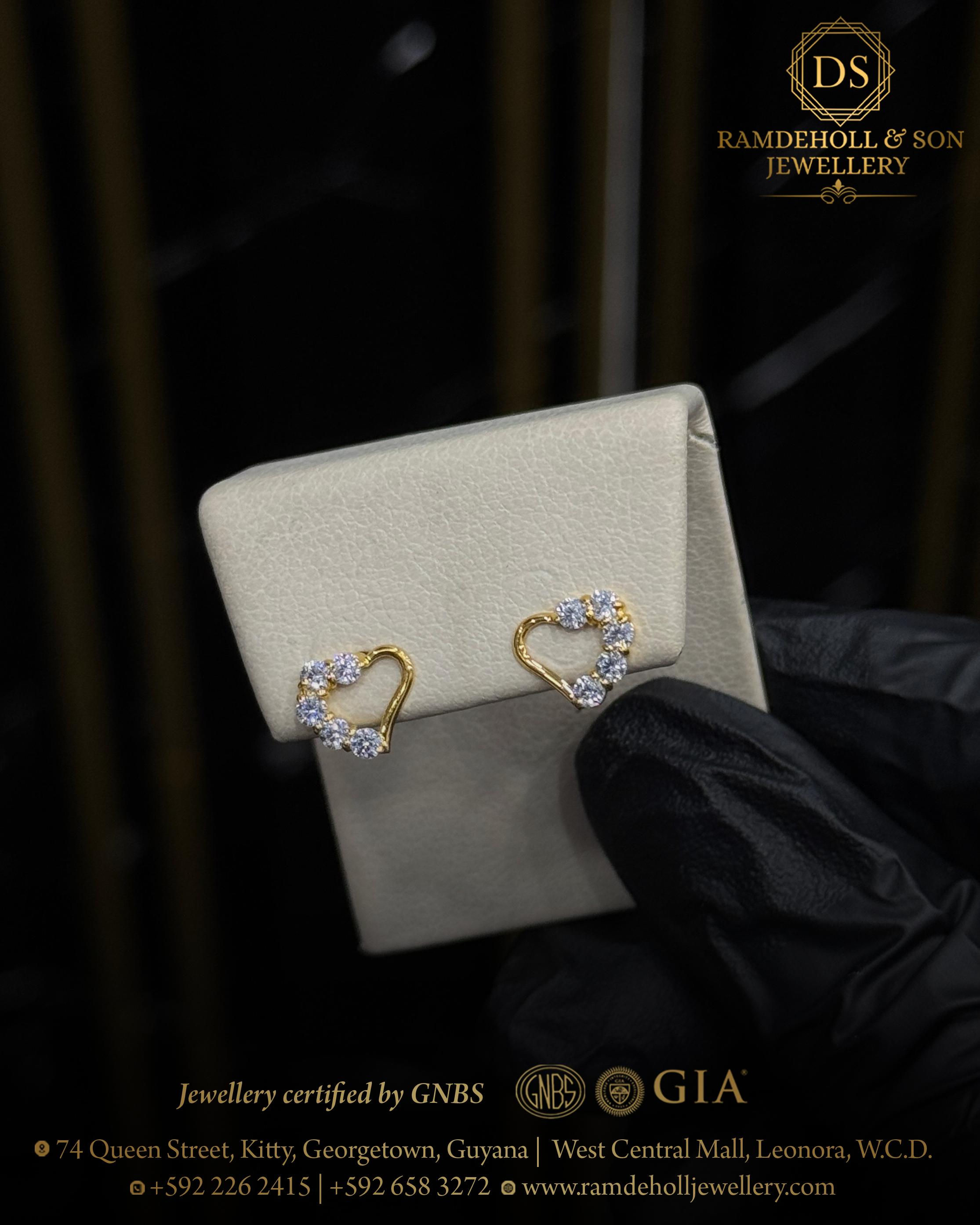 Classic Heart Round Clear CZ Earrings/14KT Yellow Gold 
